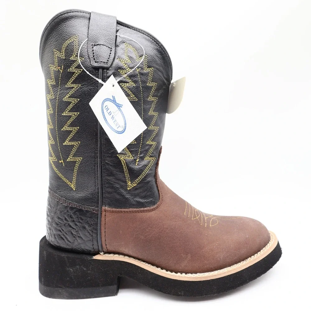 Old West 1606 Western Cowboy Boots Kids Size 1.5 Brown Black Leather NWT
